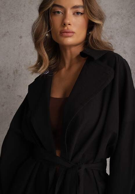 Czarna Kurtka z Bawełny i Wiskozy o Fasonie Krótkiego Trencza Abicara 5