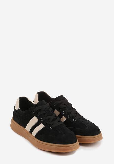 Czarne Sneakersy ze Skóry Naturalnej z Geometrycznym Wzorem Zetisius 5