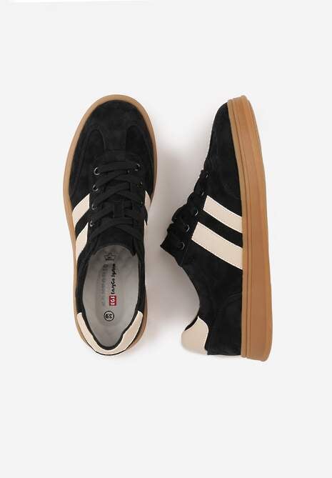 Czarne Sneakersy ze Skóry Naturalnej z Geometrycznym Wzorem Zetisius 6