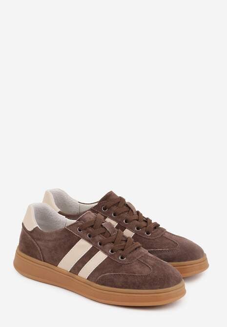 Ciemnobrązowe Sneakersy ze Skóry Naturalnej z Geometrycznym Wzorem Zetisius 5