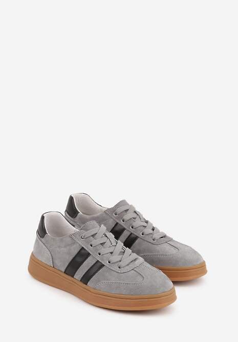 Szare Sneakersy ze Skóry Naturalnej z Geometrycznym Wzorem Zetisius 5