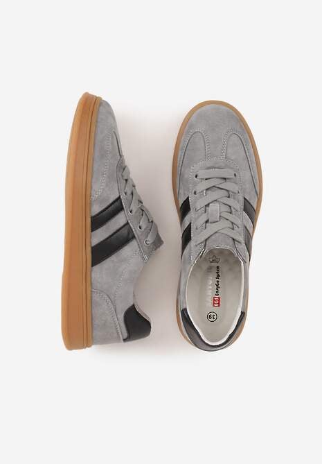 Szare Sneakersy ze Skóry Naturalnej z Geometrycznym Wzorem Zetisius 6