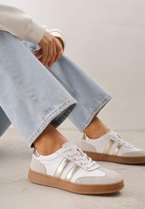 Białe Sneakersy ze Skóry Naturalnej z Geometrycznym Wzorem Zetisius