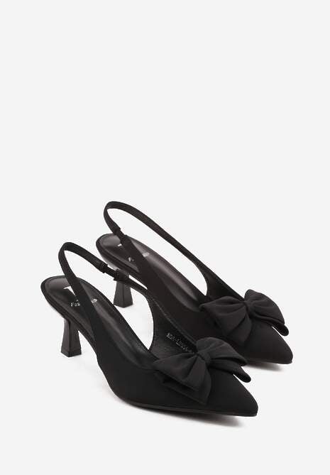 Czarne Sandały Slingback na Kaczuszce Zdobione Aplikacją z Kokardą Teniane 5