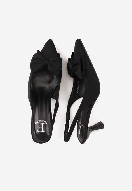 Czarne Sandały Slingback na Kaczuszce Zdobione Aplikacją z Kokardą Teniane 6