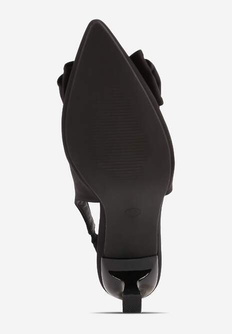 Czarne Sandały Slingback na Kaczuszce Zdobione Aplikacją z Kokardą Teniane 7