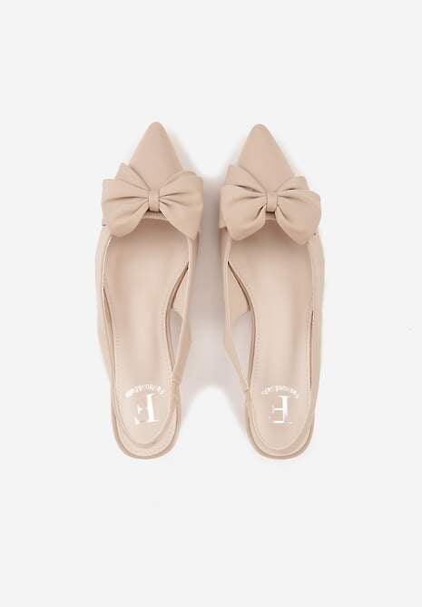 Beżowe Sandały Slingback na Kaczuszce Zdobione Aplikacją z Kokardą Teniane 6