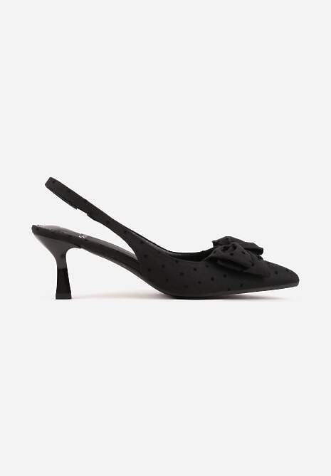 Czarne Sandały Slingback na Kaczuszce Zdobione Aplikacją z Kokardą Tenianee 4