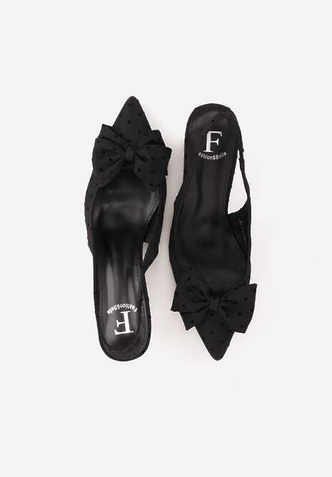 Czarne Sandały Slingback na Kaczuszce Zdobione Aplikacją z Kokardą Tenianee 6