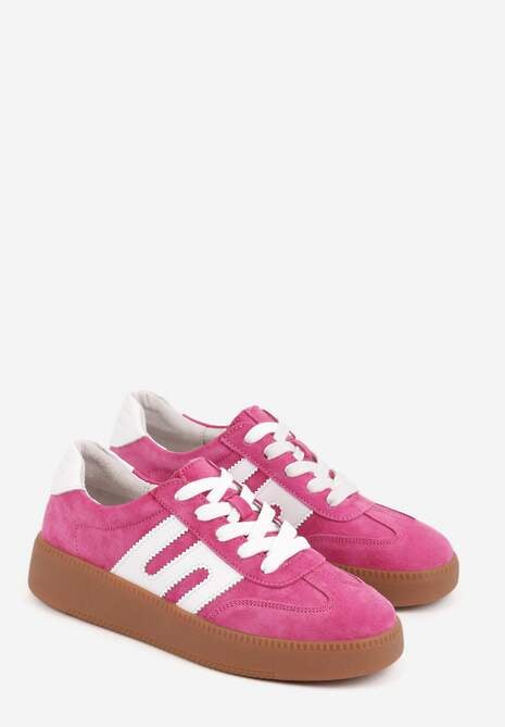 Fuksjowe Sneakersy Skórzane w Stylu Tenisówek z Geometrycznym Wzorem Eshiryla 5