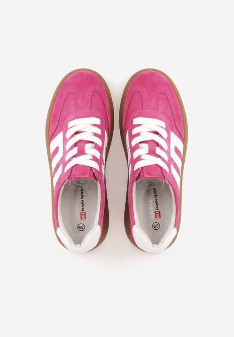 Fuksjowe Sneakersy Skórzane w Stylu Tenisówek z Geometrycznym Wzorem Eshiryla 6