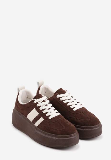 Brązowe Sneakersy Klasyczne Tenisówki na Grubej Podeszwie z Koturnem Adessia 5