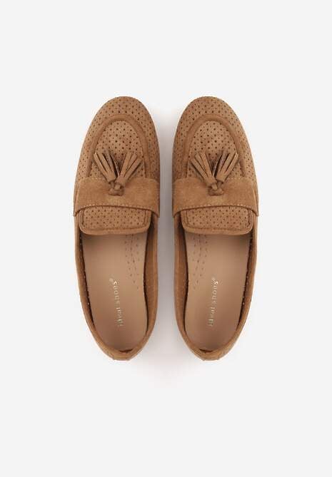 Jasnobrązowe Perforowane Mokasyny z Imitacji Zamszu Zdobione Frędzlami Vaeliane 6