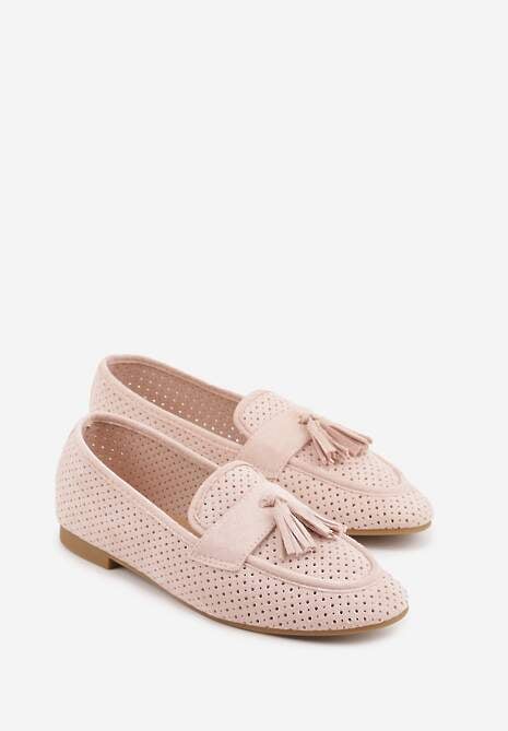 Różowe Perforowane Mokasyny z Imitacji Zamszu Zdobione Frędzlami Vaeliane 5
