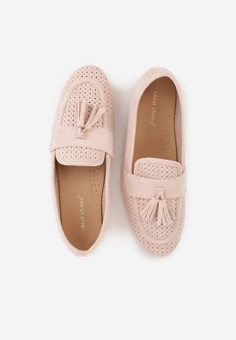 Różowe Perforowane Mokasyny z Imitacji Zamszu Zdobione Frędzlami Vaeliane 6