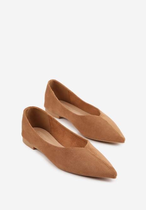 Jasnobrązowe Balerinki z Imitacji Zamszu ze Szpiczastym Noskiem Melikel 5
