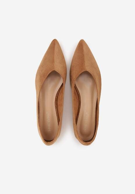 Jasnobrązowe Balerinki z Imitacji Zamszu ze Szpiczastym Noskiem Melikel 6