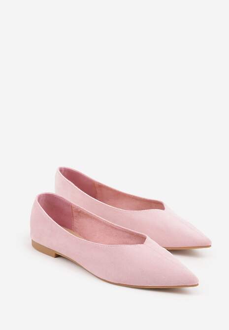 Różowe Balerinki z Imitacji Zamszu ze Szpiczastym Noskiem Melikel 5