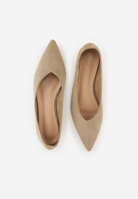 Ciemnobeżowe Balerinki z Imitacji Zamszu ze Szpiczastym Noskiem Melikel 6