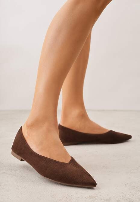 Brązowe Balerinki z Imitacji Zamszu ze Szpiczastym Noskiem Melikel