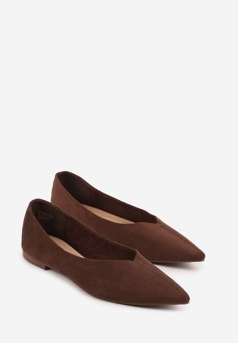 Brązowe Balerinki z Imitacji Zamszu ze Szpiczastym Noskiem Melikel 5