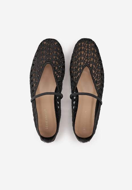 Czarne Balerinki Mary Jane z Ażurową Cholewką Imitującą Plecionkę Timina 6
