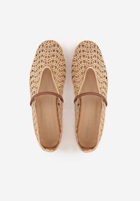Beżowe Balerinki Mary Jane z Ażurową Cholewką Imitującą Plecionkę Timina 6