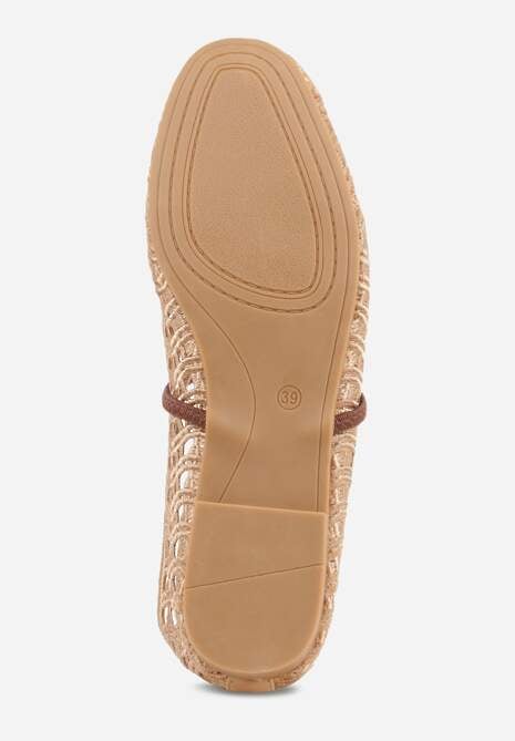Beżowe Balerinki Mary Jane z Ażurową Cholewką Imitującą Plecionkę Timina 7