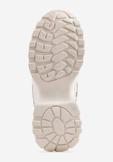 Beżowe Sneakersy na Platformie Ozdobione Cyrkoniami i Koronką Antea 7