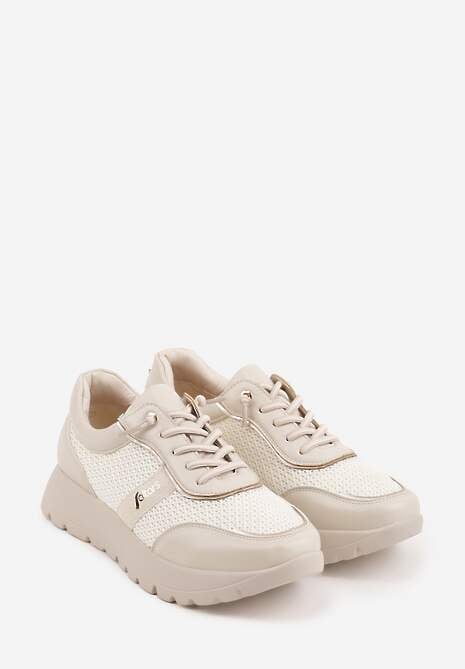 Beżowe Sneakersy na Platformie z Wkładką ze Skóry Naturalnej i Napisam Haidena 5