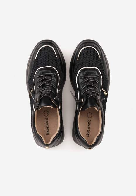 Czarne Sneakersy na Platformie z Wkładką ze Skóry Naturalnej i Napisam Haidena 6