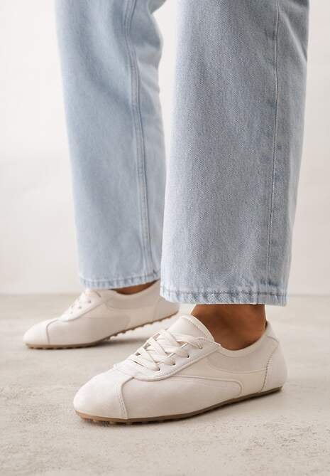 Beżowe Sneakersy Kultowe Tenisówki Y2K z Imitacji Zamszu Nerialle