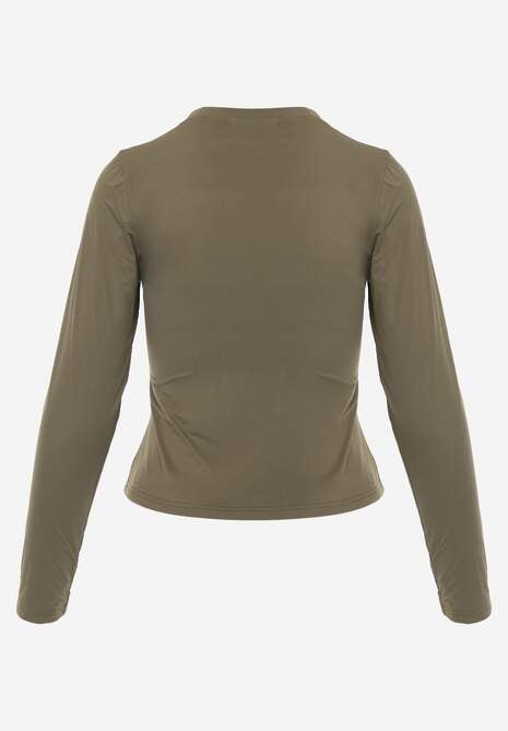 Ciemnozielona Dopasowana Bluzka Typu Longsleeve z Bawełną Moanti 7