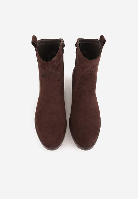 Brązowe Ażurowe Botki na Słupku Typu Kowbojki Iolerine 6