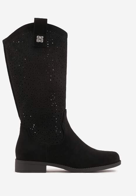 Czarne Ażurowe Botki z Geometryczną Ozdobą Naeraste 4