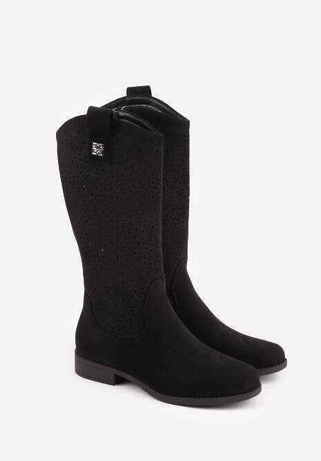 Czarne Ażurowe Botki z Geometryczną Ozdobą Naeraste 5