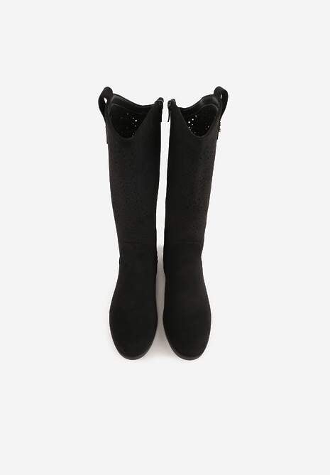 Czarne Ażurowe Botki z Geometryczną Ozdobą Naeraste 6