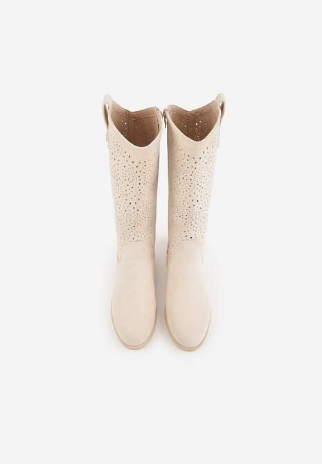 Beżowe Ażurowe Botki z Geometryczną Ozdobą Naeraste 6