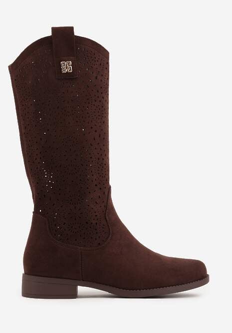 Brązowe Ażurowe Botki z Geometryczną Ozdobą Naeraste 4