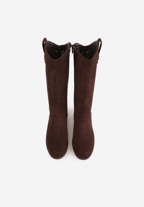 Brązowe Ażurowe Botki z Geometryczną Ozdobą Naeraste 6