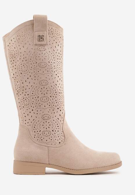 Ciemnobeżowe Ażurowe Botki z Geometryczną Ozdobą Naeraste 4