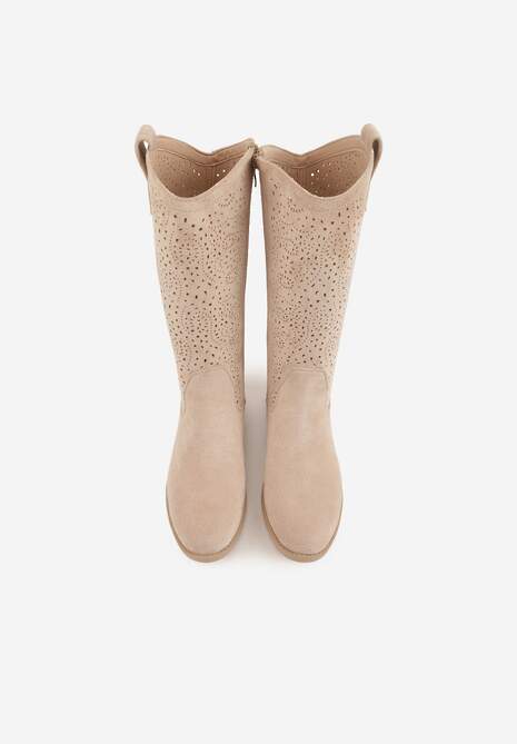 Ciemnobeżowe Ażurowe Botki z Geometryczną Ozdobą Naeraste 6