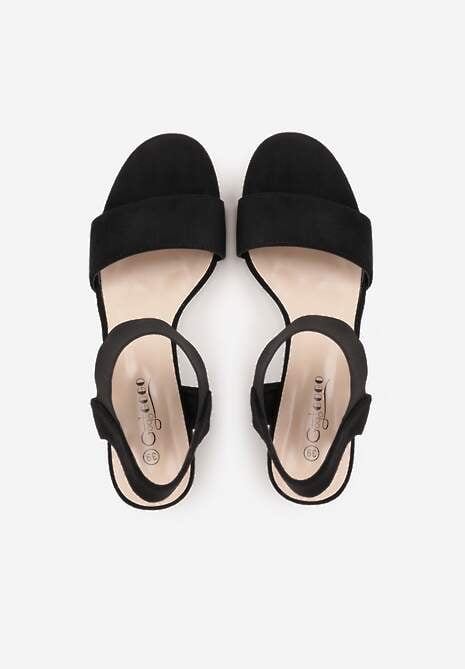 Czarne Sandały na Kwadratowym Słupku z Imitacji Zamszu Claudie 6