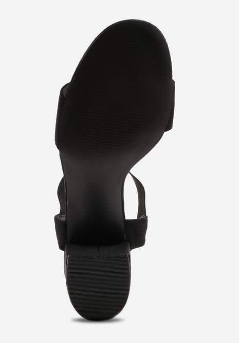 Czarne Sandały na Kwadratowym Słupku z Imitacji Zamszu Claudie 7