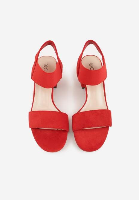 Czerwone Sandały na Kwadratowym Słupku z Imitacji Zamszu Claudie 6