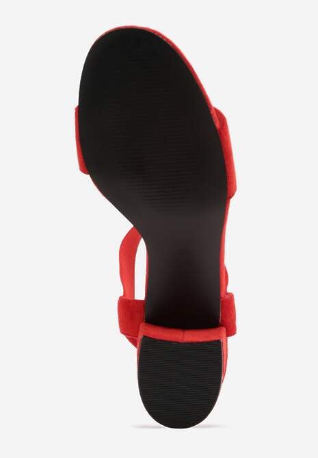 Czerwone Sandały na Kwadratowym Słupku z Imitacji Zamszu Claudie 7