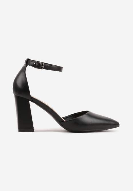 Czarne Czółenka na Słupku w Klasycznym Stylu ze Szpiczastym Noskiem Zelelle 4