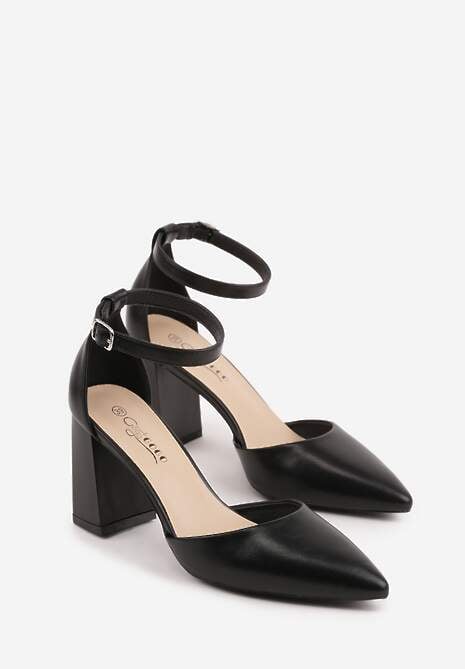 Czarne Czółenka na Słupku w Klasycznym Stylu ze Szpiczastym Noskiem Zelelle 5