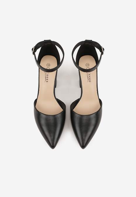 Czarne Czółenka na Słupku w Klasycznym Stylu ze Szpiczastym Noskiem Zelelle 6