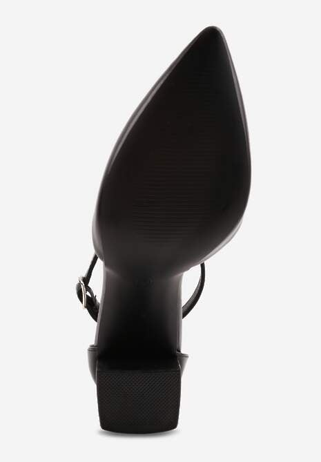 Czarne Czółenka na Słupku w Klasycznym Stylu ze Szpiczastym Noskiem Zelelle 7